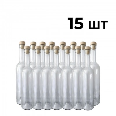 Винна пляшка 0,75 л з корком (прозоре скло) 15 шт