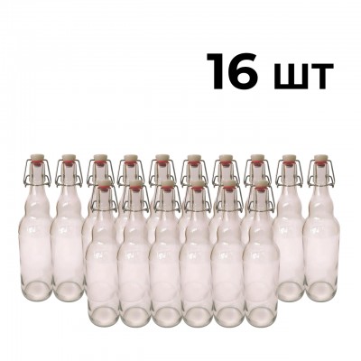 Пляшка Бугельна, скляна (прозора) 1 л. із бугельною пробкою 16 шт.
