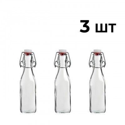 Пляшка Квадратна Бугельна, скляна (прозора) 1 л. з бугельною пробкою, 3 шт