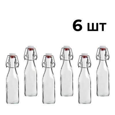Пляшка Квадратна Бугельна, скляна (прозора) 1 л. з бугельною пробкою 6 шт.