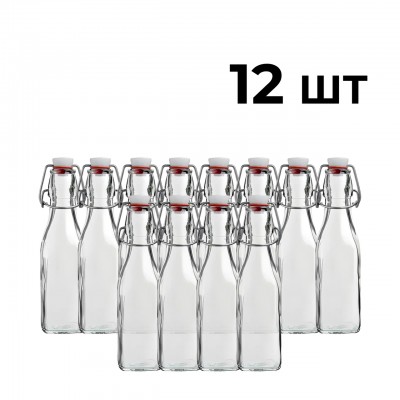 Пляшка Квадратна Бугельна, скляна (прозора) 1 л. з бугельною пробкою 12 шт.