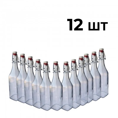 Пляшка Квадратна Бугельна, скляна (прозора) 0,5 л. з бугельним корком 12 шт.