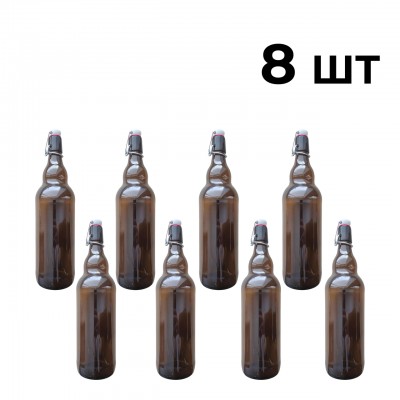 Пляшка скляна 1 л із бугельною пробкою,  8 шт.